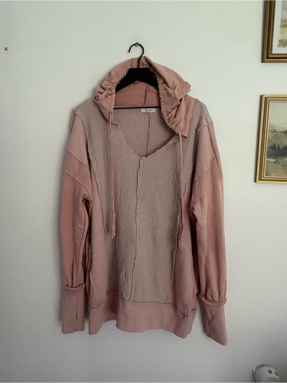 Oil and Hali Blush Pink Hooded Pullover Waffle Patchwork Boho Women’s XL
